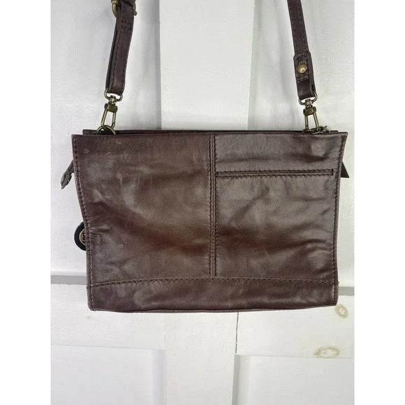 The SAK Crossbody Leather Boho Purse Bag Aztec Tribal Print Pattern Dark Brown - Picture 5 of 9